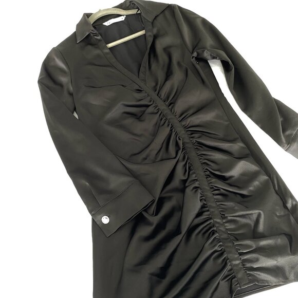 NWOT Zara Ruched Front Satin Black Mini Dress Size Medium - Picture 3 of 5